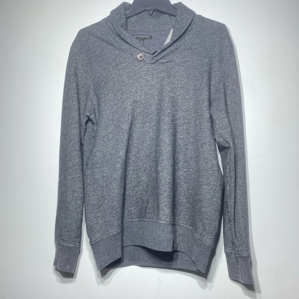 Banana Republic Shawl Collar Sweater Men's S Gray Warm Cotton Casual Pullover